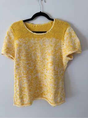 Yellow & White Marled Knit Short Sleeve Top - hand knitted